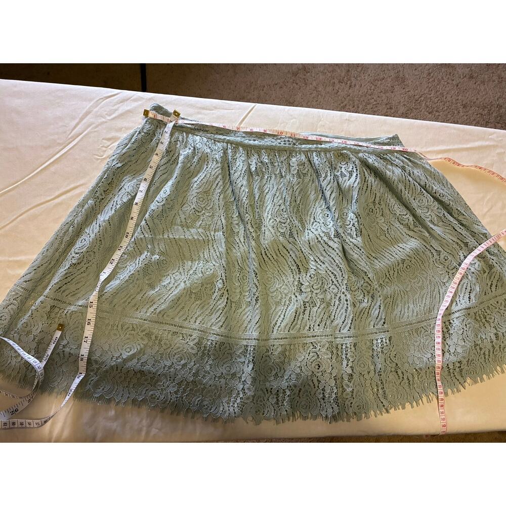 XXL Lace Skirt Sage Green A Line Elastic Waist Eyelash Hem Boho Cottagecore